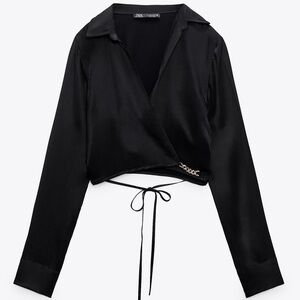 Zara satin crop top chain appliqué 3067 902